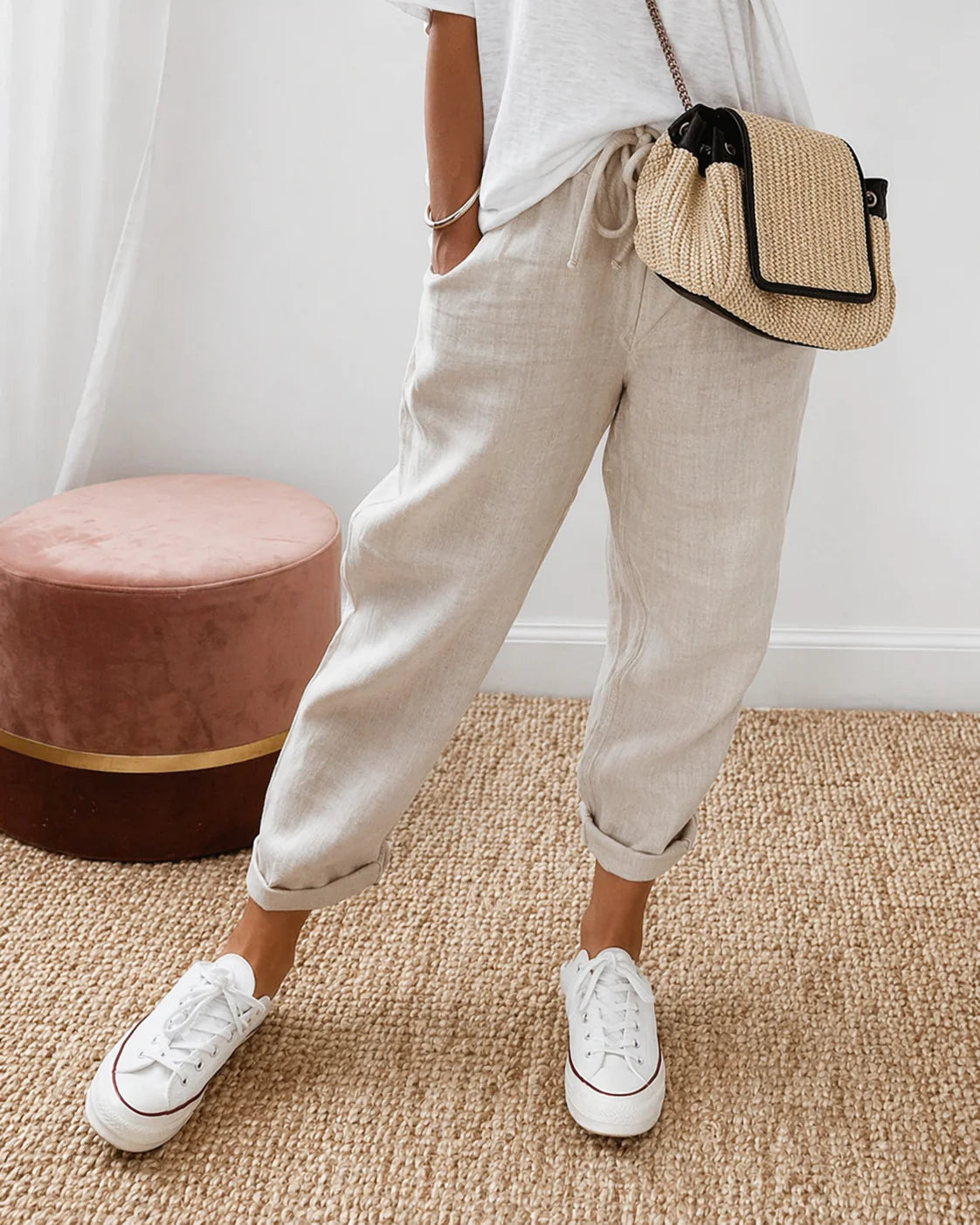 Siroco -Pantalón de lino con lazada