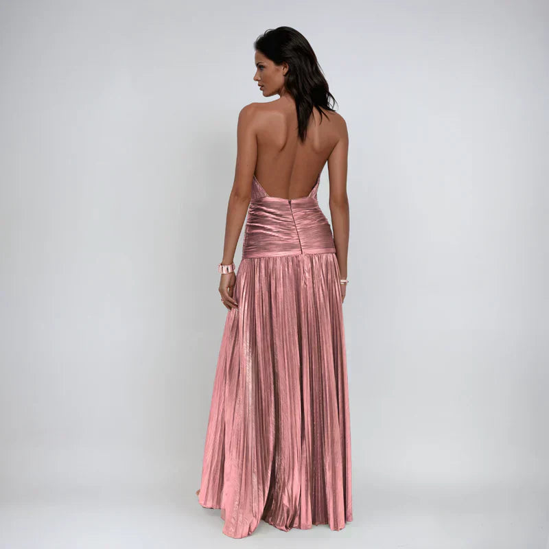 Emma | Vestido halter de espalda descubierta metálico