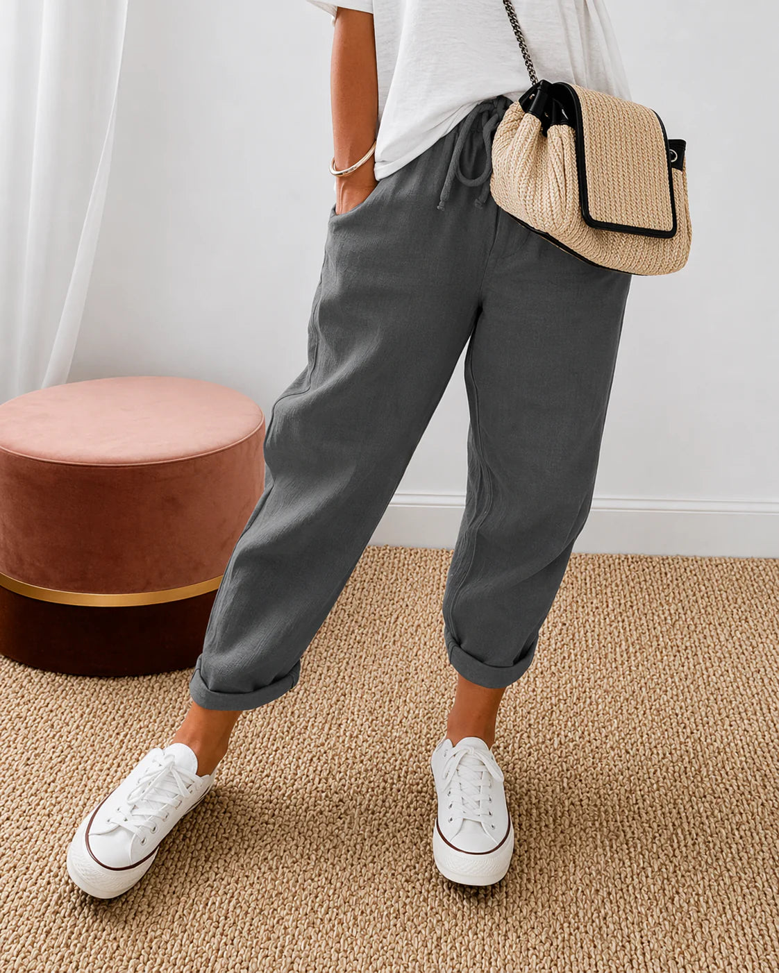 Siroco -Pantalón de lino con lazada