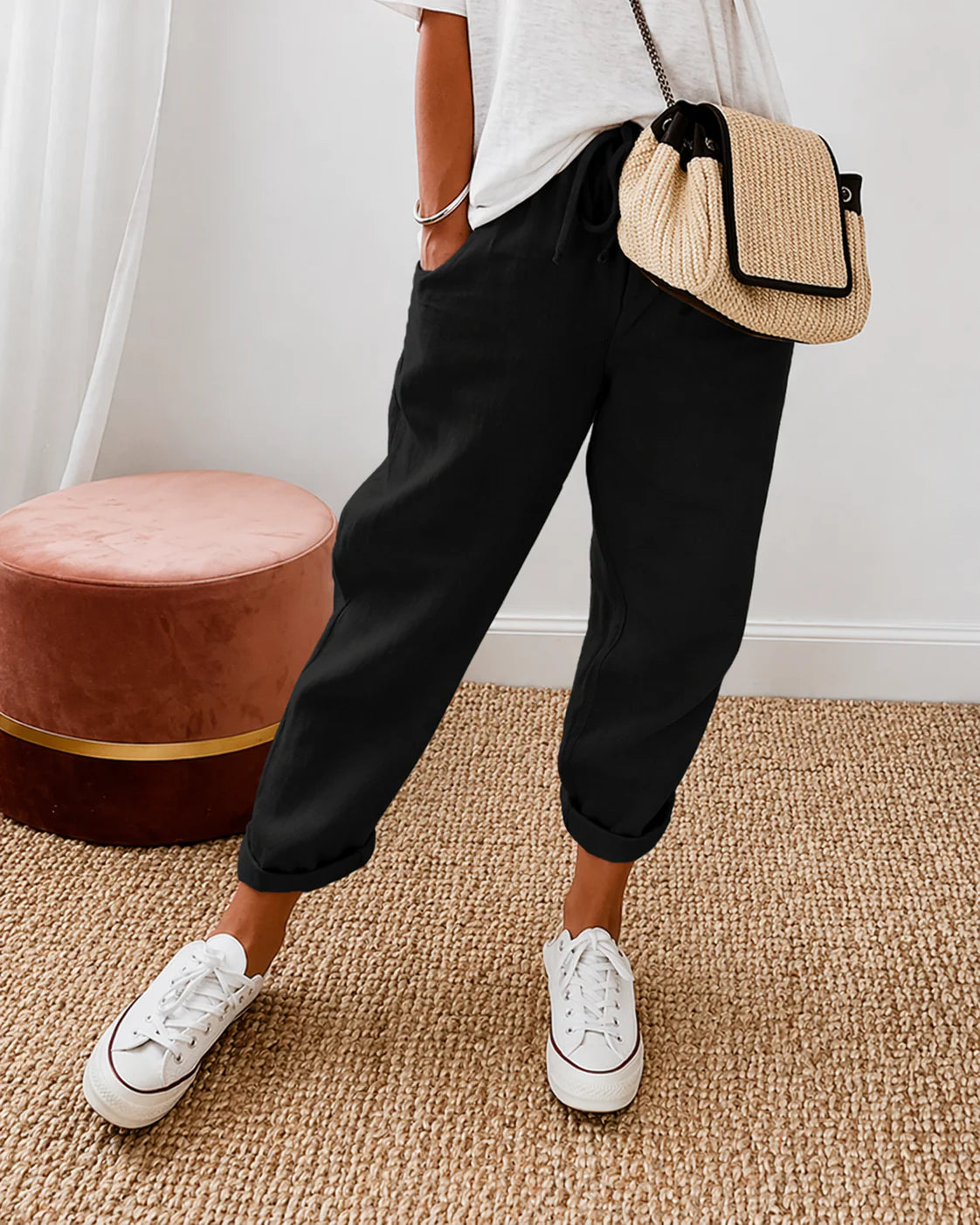 Siroco -Pantalón de lino con lazada
