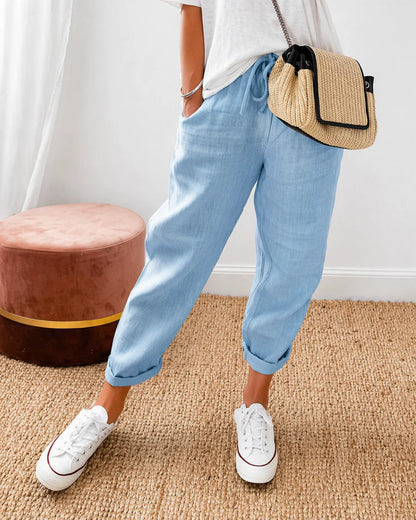 Siroco -Pantalón de lino con lazada