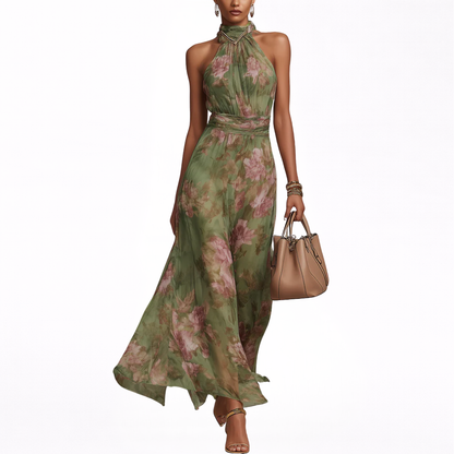 Livia | Vestido Maxi de Escote Halter Floral