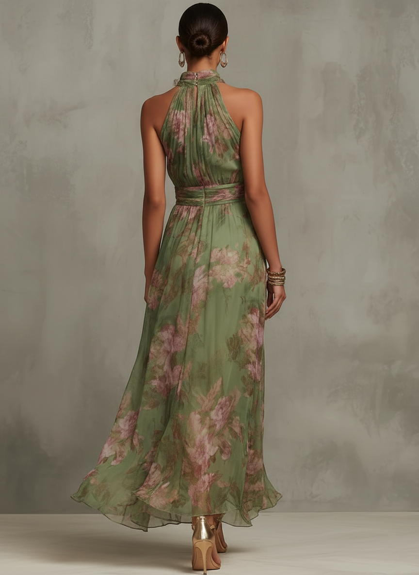 Annalisa - Vestido Maxi Halter Floral Elegante