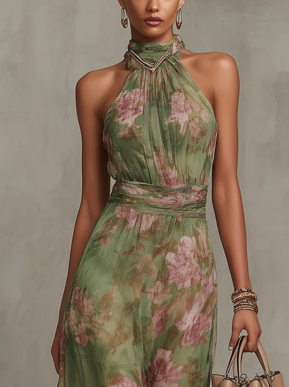 Annalisa - Vestido Maxi Halter Floral Elegante