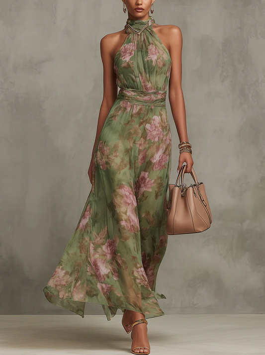 Annalisa - Vestido Maxi Halter Floral Elegante
