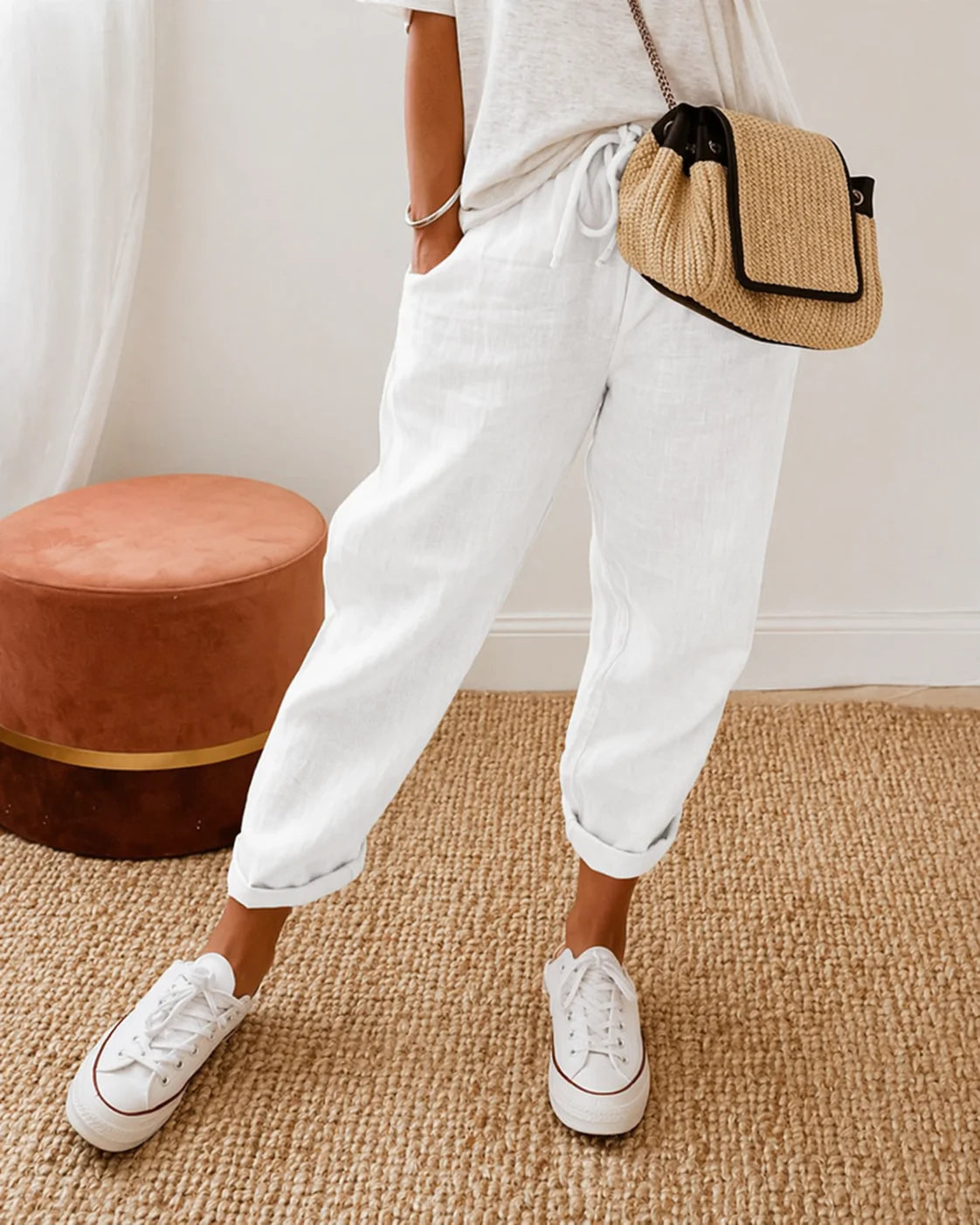 Siroco -Pantalón de lino con lazada