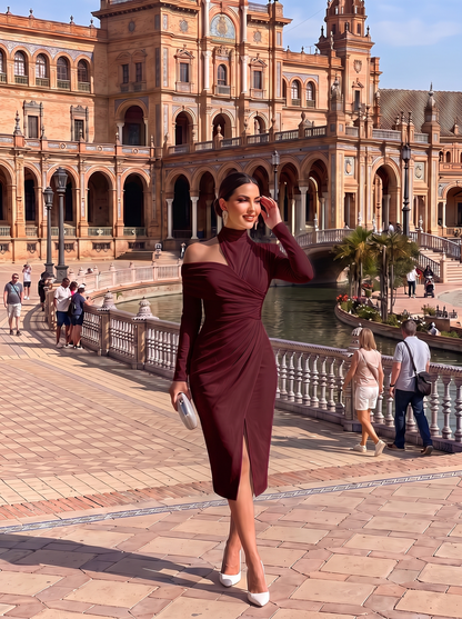 Vestido Asimétrico Drapeado – Elegancia Sofisticada