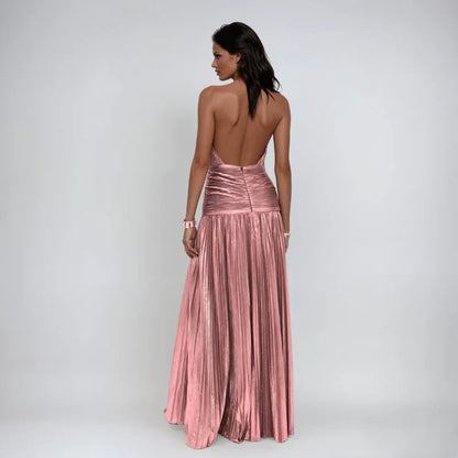 Emma | Vestido halter de espalda descubierta metálico